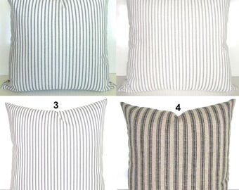 TICKING STRIPE PILLOWS French Gray Pillow Covers Black Ticking Stripe Pillow Covers Navy Blue Ticking Stripe Pillows 16 18x18 20 All Sizes