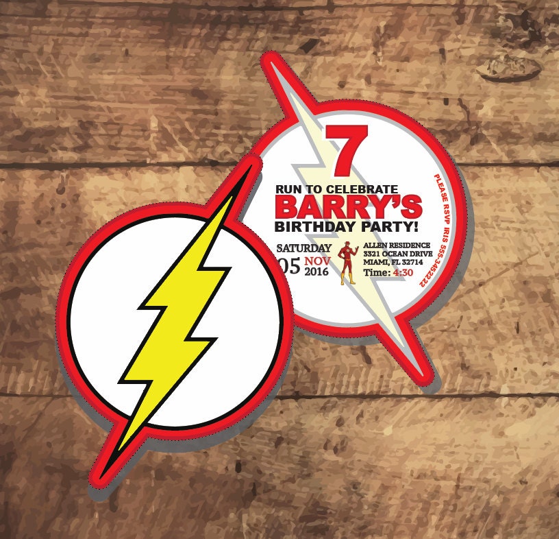 The FLASH BIRTHDAY INVITATION superhero party dc comics