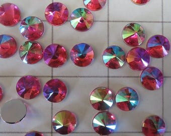 10mm Round 40 Flatback Acrylic Pink AB Rivoli Rhinestones (J-K)