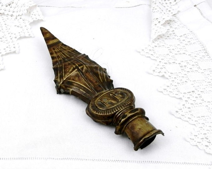 Antique French Brass Reposse Flagpole Finial, Top, Cap, Republique Francaise, Metal, Banner, Country Decor, Tricolor, France, Flag, Pole
