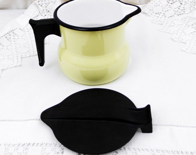 Vintage French Bright Buttercup Yellow Mid Century Enamelware Lidded Pitcher, Enamel Jug, Retro Kitchenware, Vessel, Brocante, Home, Kitchen