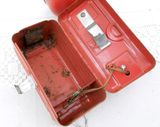 Large Vintage French Red Metal Hand Held Mazda Flashlight / Torch, Upcycled Industrial Lighting from France, Retro Sncf Light Decor
