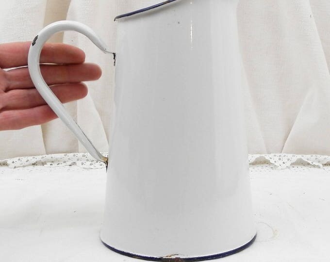 Small Antique French White Enamelware Pitcher,Chippy Enamel Jug / Vase, Cottage Kitchen, Farmhouse, French Country Decor, Rustic, Chic