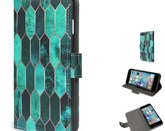 iPhone 5s Wallet Case, iPhone SE Case Vegan Leather, Green Limited Edition case with Credit Card slots "Stained Glass"