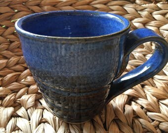 Wheel Thrown Stoneware Pottery Mug Blue & Brown