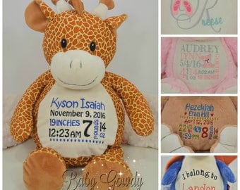 Personalized Giraffe - Custom Stuffed Animal - Keepsake - Personalized Baby Gift - Birth Stats Stuffed Animal - Giraffe Stuffed Animal