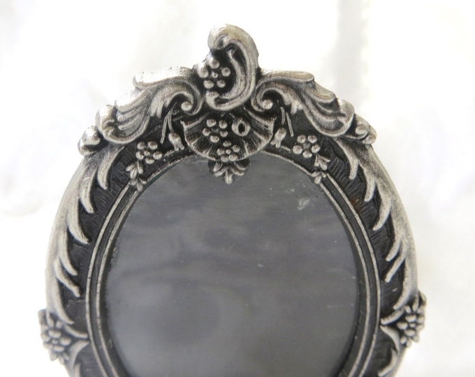 Miniature Silver Picture Frame, Oval Mini Photo Frame, Vintage Vanity or Desk Frame