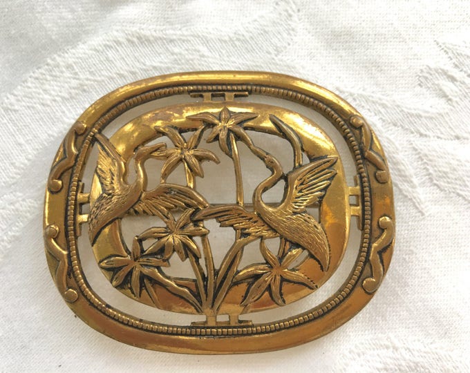 Art Nouveau Heron Brooch, Vintage Bird Pin, Shorebird, Tropical Jewelry