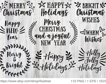 112 Christmas overlays, black and white Christmas clip art for Christmas card, scrapbooking, commercial use, PNG, EPS, SVG, instant download