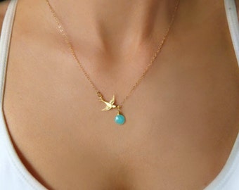 Gold Bird Necklace, Sparrow Necklace, Tiny Bird Necklace, Dainty Bird Necklace, Bird Jewelry, Flying Bird Necklace, Bird Charm Necklace