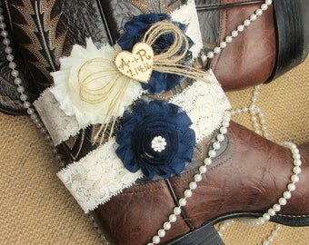 Personalized Rustic Heart Wedding Garter Set,Country Chic Garter Set,Monogrammed Wedding Garter Set