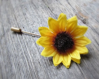 Sunflower Pin, Sunflower Brooch, Sunflower Boutonniere, Sunflower Lapel Pin, Sunflower Hat Pin, Sunflower Jewelry, Wedding Prom Boutonnieres