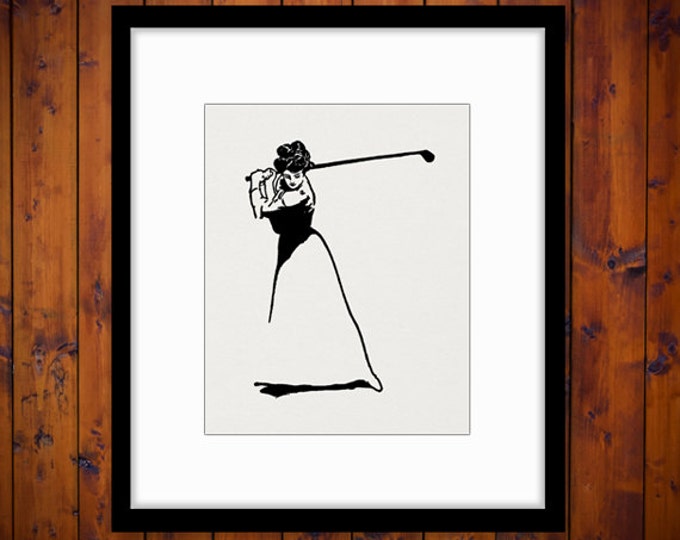 Golfer Lady Digital Printable Download Golf Image Illustration Graphic Antique Clip Art Jpg Png Eps HQ 300dpi No.3825