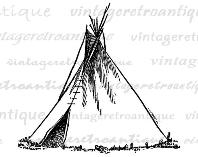 Printable Tepee Image Graphic Indian Tepee Download Digital Illustration Antique Clip Art Jpg Png Eps HQ 300dpi No.4246