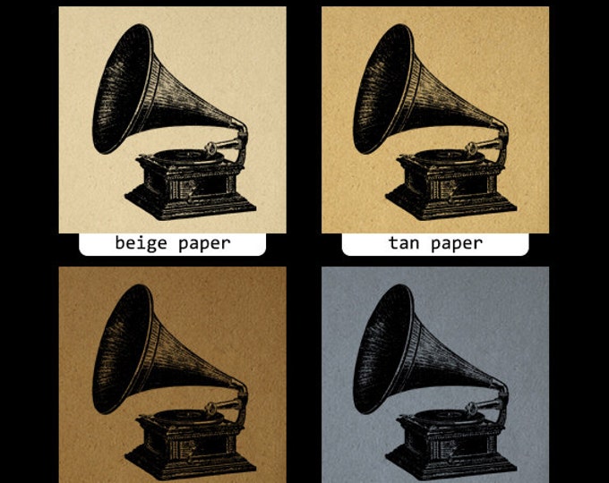 Digital Image Antique Phonograph Graphic Talking Machine Printable Download Vintage Clip Art Jpg Png Eps HQ 300dpi No.1537