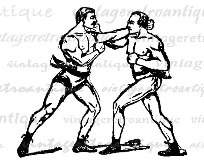 Printable Image Antique Boxers Download Boxing Graphic Fighter Digital Vintage Clip Art Jpg Png Eps HQ 300dpi No.1294