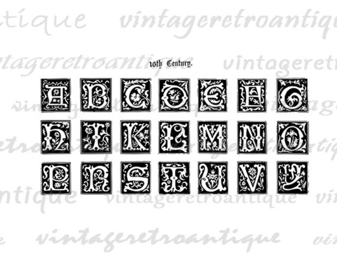 Digital Image Ancient Alphabet Download Ornate Block Letters Elegant Antique Graphic Printable Jpg Png Eps HQ 300dpi No.409