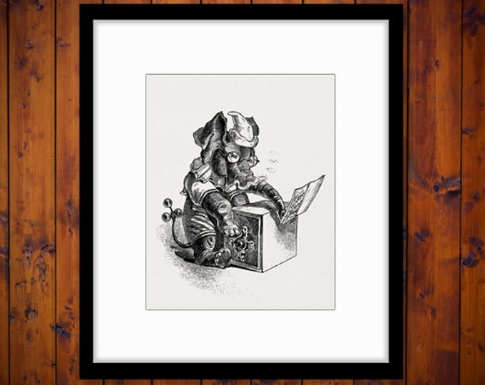 Printable Elephant with Music Box Antique Graphic Digital Download Image Vintage Clip Art Jpg Png Eps HQ 300dpi No.291