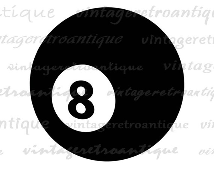 Eight Ball Graphic Printable Download Digital Billiards Pool Image Vintage Clip Art Jpg Png Eps HQ 300dpi No.4006