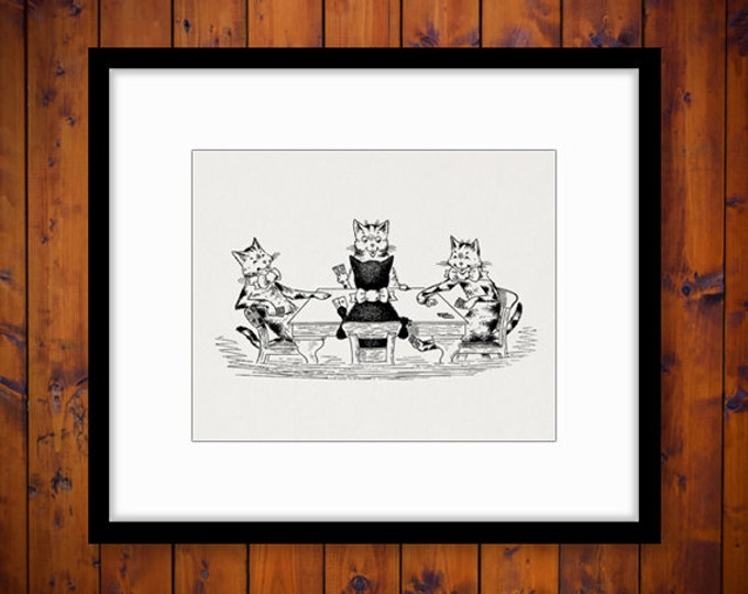 Cats Playing Poker Printable Image Download Kittens Card Game Graphic Digital Vintage Clip Art Jpg Png Eps HQ 300dpi No.2933