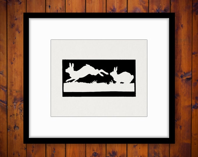 Digital Printable Rabbits Silhouette Cutout Image Bunny Graphic Download Vintage Clip Art for Transfers etc HQ 300dpi No.3364