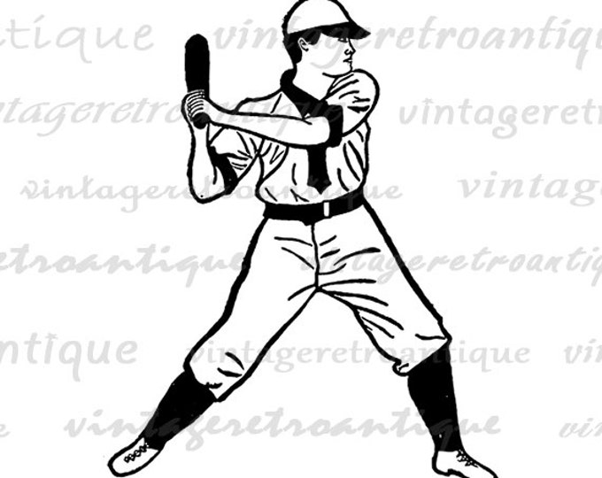 Printable Graphic Baseball Player Digital Baseball Image Sports Download Vintage Clip Art Jpg Png Eps HQ 300dpi No.4101