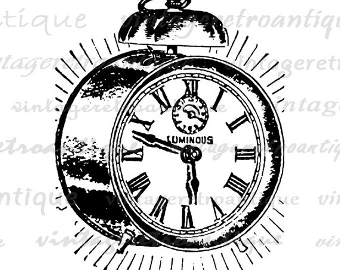 Printable Graphic Antique Alarm Clock Download Illustration Image Digital Vintage Clip Art Jpg Png Eps HQ 300dpi No.1344