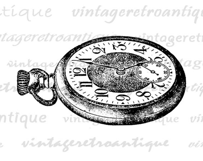 Antique Pocketwatch Image Digital Printable Pocket Watch Download Graphic Vintage Clip Art Jpg Png Eps HQ 300dpi No.1288