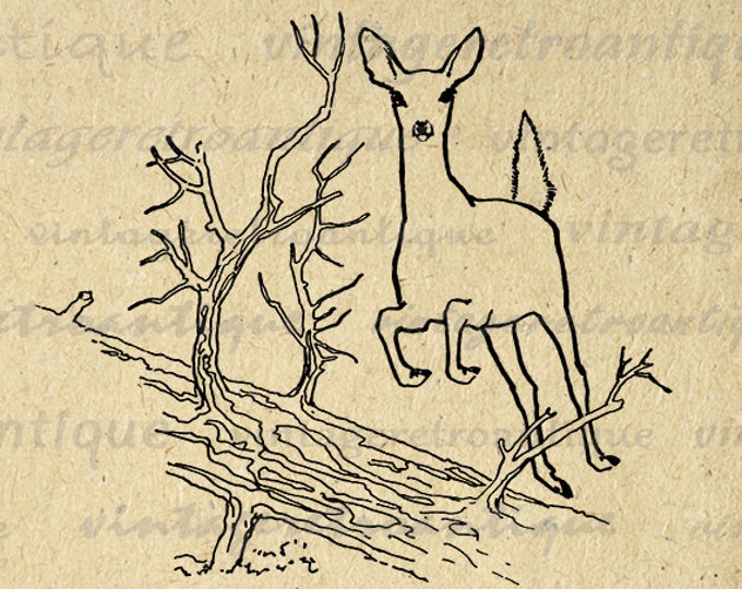 Printable Leaping Deer Image Graphic Download Digital Illustration Antique Clip Art Jpg Png Eps HQ 300dpi No.2168