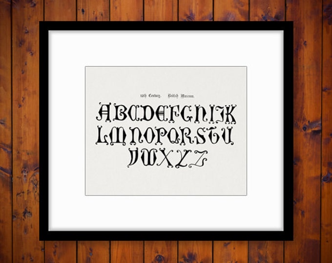 Digital Image Ancient Alphabet Graphic 12th Century Letters Download Printable Antique Clip Art Jpg Png Eps HQ 300dpi No.401