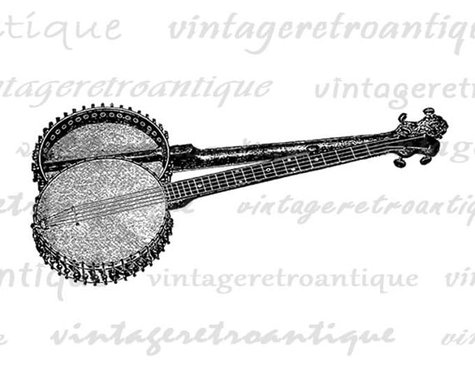 Banjo Digital Image Download Printable Graphic Vintage Clip Art Jpg Png Eps 18x18 HQ 300dpi No.1228