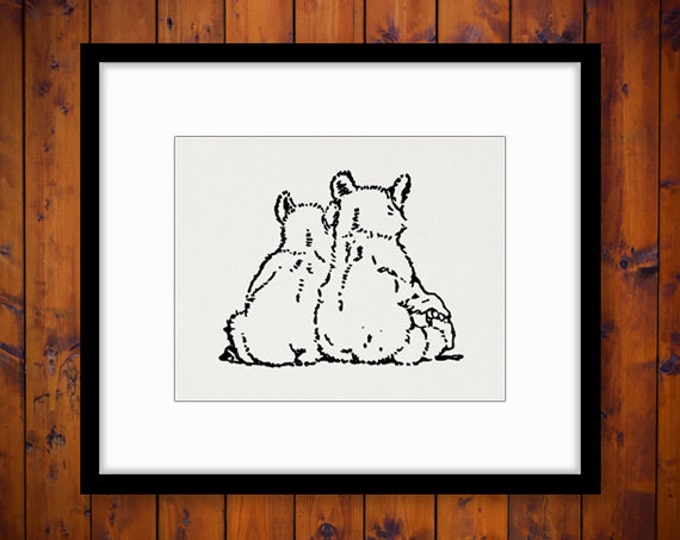 Printable Bears Digital Image Two Bears Art Pair Couple Family Download Bear Graphic Vintage Clip Art for Transfers etc HQ 300dpi No.4630