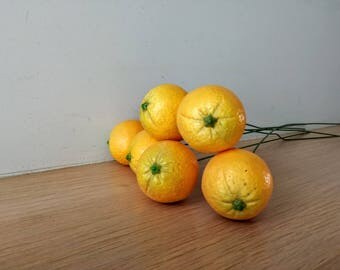 Oranges with wire stem, polyester oranges for wreaths and craft making, life size, life like, small oranges supplies on a stem, set of six