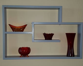 Modern display shelves/ mid century modern shelf/ gray industrial look shelves/ collection display shelves/ shelving/ wooden wall shelves