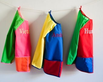Kids long sleeve personalized art, craft or cooking smock.