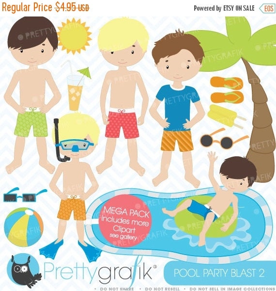 80% OFF SALE pool party clipart commercial use, vector graphics, digital clip art, digital images - CL453 Il_570xn