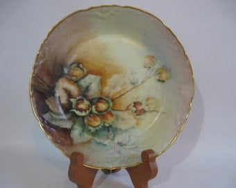 French Limoges Bowl w/Hazelnuts/Filberts - Hand Painted Dish - B Woodus Artist