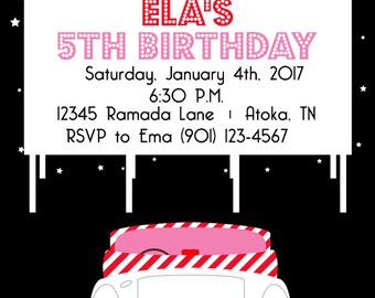 Outdoor Movie Party Invitation Printable Drive in Movie