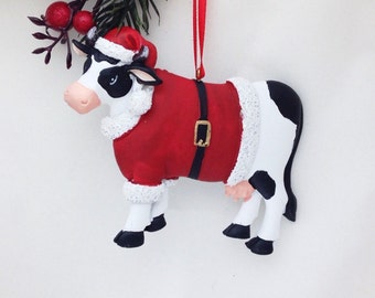 FREE SHIPPING! Cow in Santa Coat - Personalized Christmas Ornament - Christmas Cow Ornament - Animal Ornament