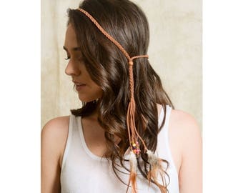 Leather Feather Headband, Boho Feather Headband, Feather Headpiece, Feather Crown,Boho bohemian gypsy, womens headband, adult headband