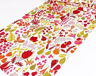 Scandinavian vintage fabric, swedish fabric, floral design. Stig Lindberg Herbarium. 50s Mid century modern fabric, Retro fabric, orange