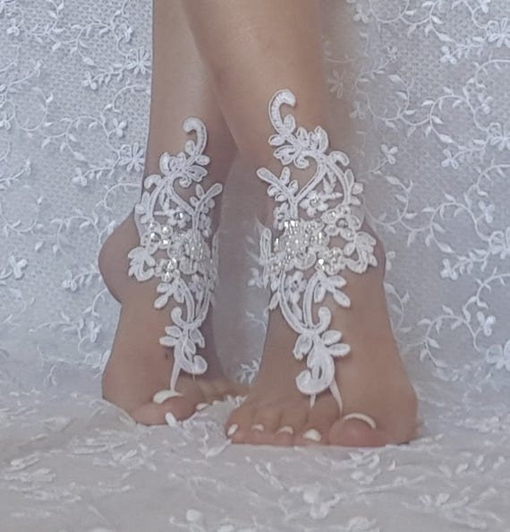 White or ivory Beach wedding barefoot sandals Ivory Barefoot, gift idea, bridal barefoot sandals