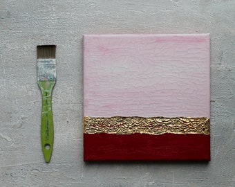 Acrylic painting, gold leaf, pink, craftworks, 8x8x0,6" original painting, mixed media, painting gold, pink, gold, contemporary, gift, #qrw
