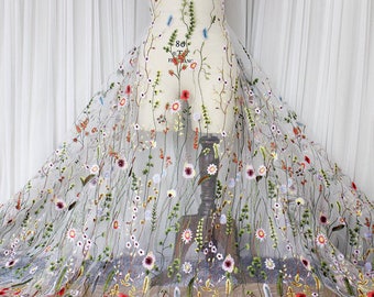 Fabulous Lace Fabric Flower Embroidered Gauze Fabric Dress Bridal Veil Floral Lace Fabric 47.24 Inches Wide 1 Yard