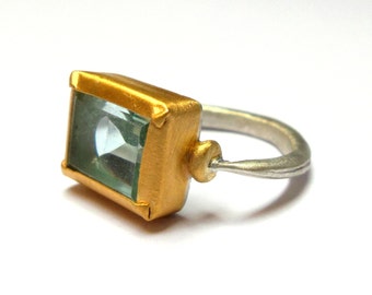Blue Topaz ring - gold and silver ring - Gold Ring - Silver Ring - Gemstone ring - Stacking ring - free shipping.