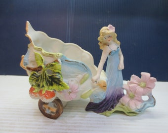 Antique Nouveau Bisque Porcelain Chariot Planter Kister Thuringia Germany