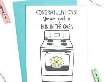 Pregnancy Card, New Baby Card, Pregnancy Congratulations, Bun In The Oven, Funny Pregnancy Card,Baby Shower,Expecting Card, Pregnant Cards
