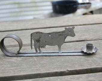 Cow Candle Holder - Vintage Metal Cow Candle Holder - Handheld or Hanging Metal Country Cow Candle Holder - Cow Silhouette Candle Holder