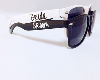 Bride Sunglasses - Groom Sunglasses - Bride and Groom Sunglasses - Destination Wedding Favors - Engagement Photo Props - Custom Sunglasses