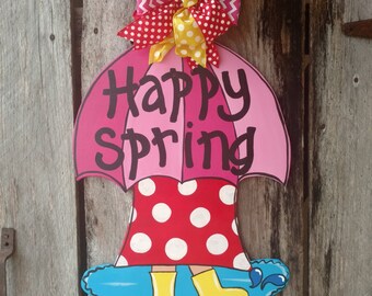 Spring door hanger, springtime door hanger, April showers, umbrella door hanger